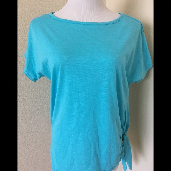 Turquoise top Michael Kors knit top short sleeve relaxed fit round neck - Picture 3 of 9